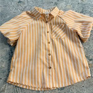 Hayden Girls Striped Kids Shirt in Mustard and White